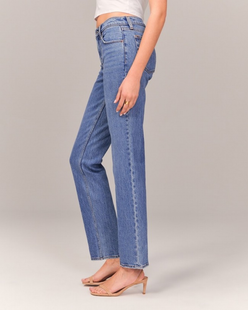 Abercrombie Mid Rise 90s Straight Jeans Dam Blå  | 4061-NFIDZ