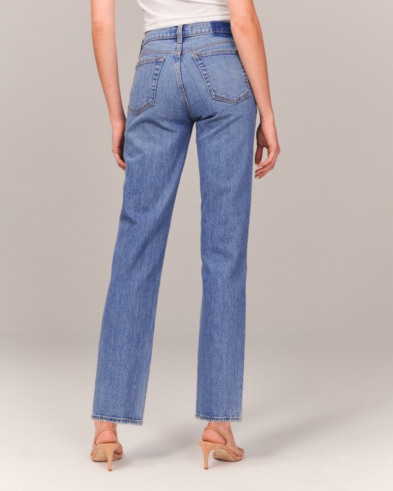 Abercrombie Mid Rise 90s Straight Jeans Dam Blå  | 4061-NFIDZ