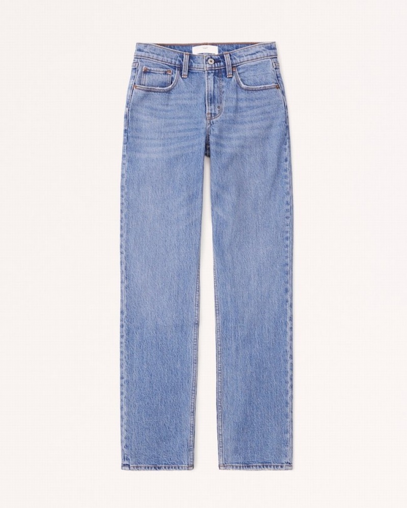 Abercrombie Mid Rise 90s Straight Jeans Dam Blå  | 4061-NFIDZ