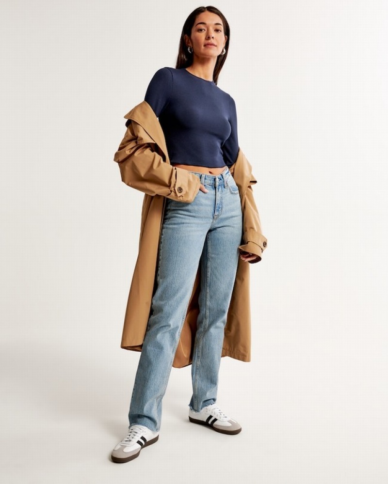 Abercrombie Mid Rise 90s Straight Jeans Dam Blå  | 4650-PLBRI