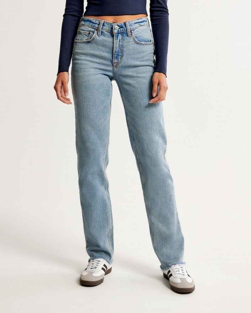 Abercrombie Mid Rise 90s Straight Jeans Dam Blå  | 4650-PLBRI