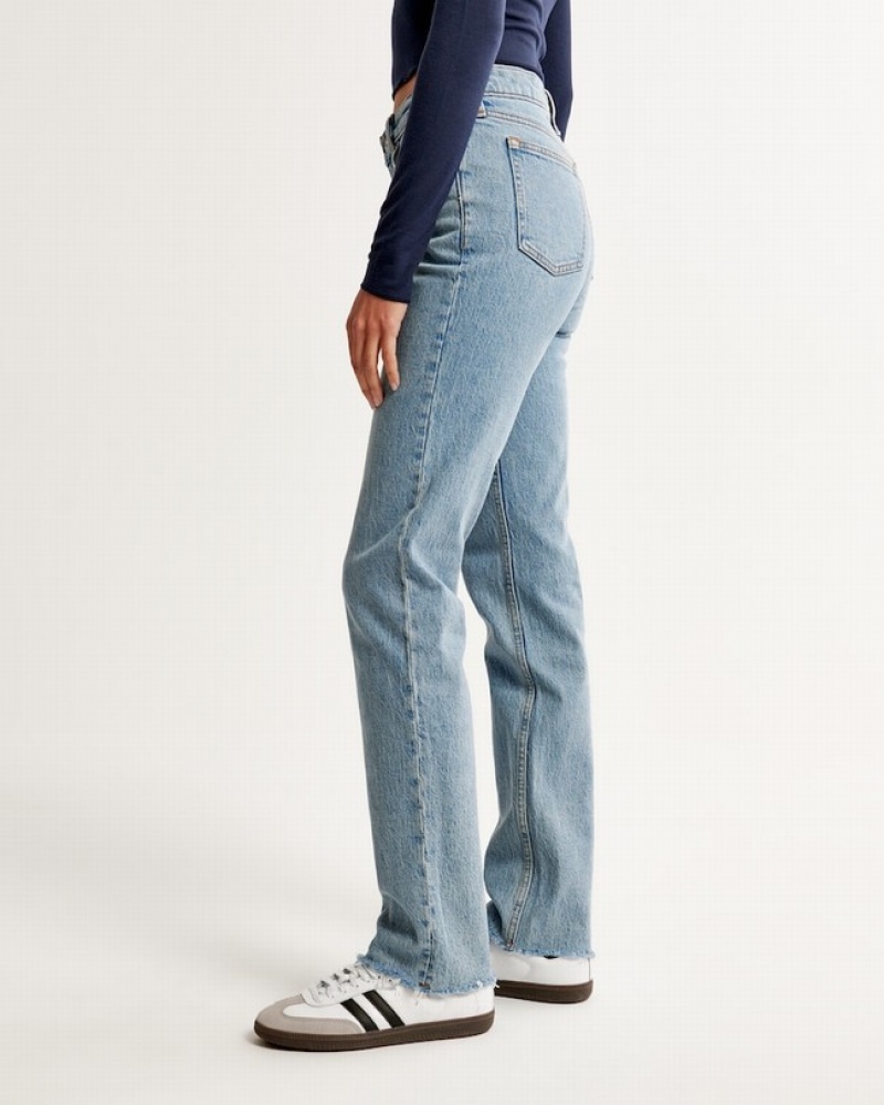 Abercrombie Mid Rise 90s Straight Jeans Dam Blå  | 4650-PLBRI