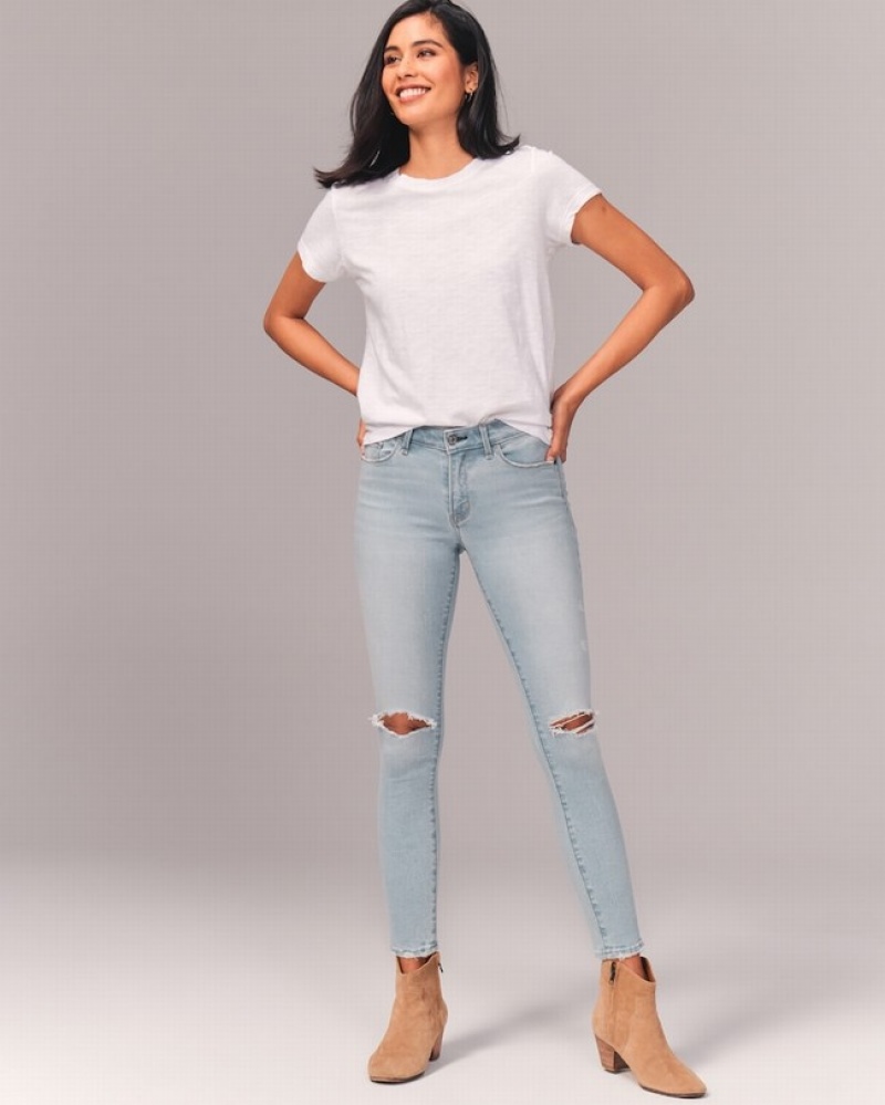 Abercrombie Mid Rise Super Skinny Ankle Jeans Dam LjusTvätt  | 0426-SWXLR