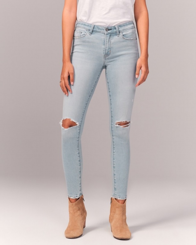 Abercrombie Mid Rise Super Skinny Ankle Jeans Dam LjusTvätt  | 0426-SWXLR