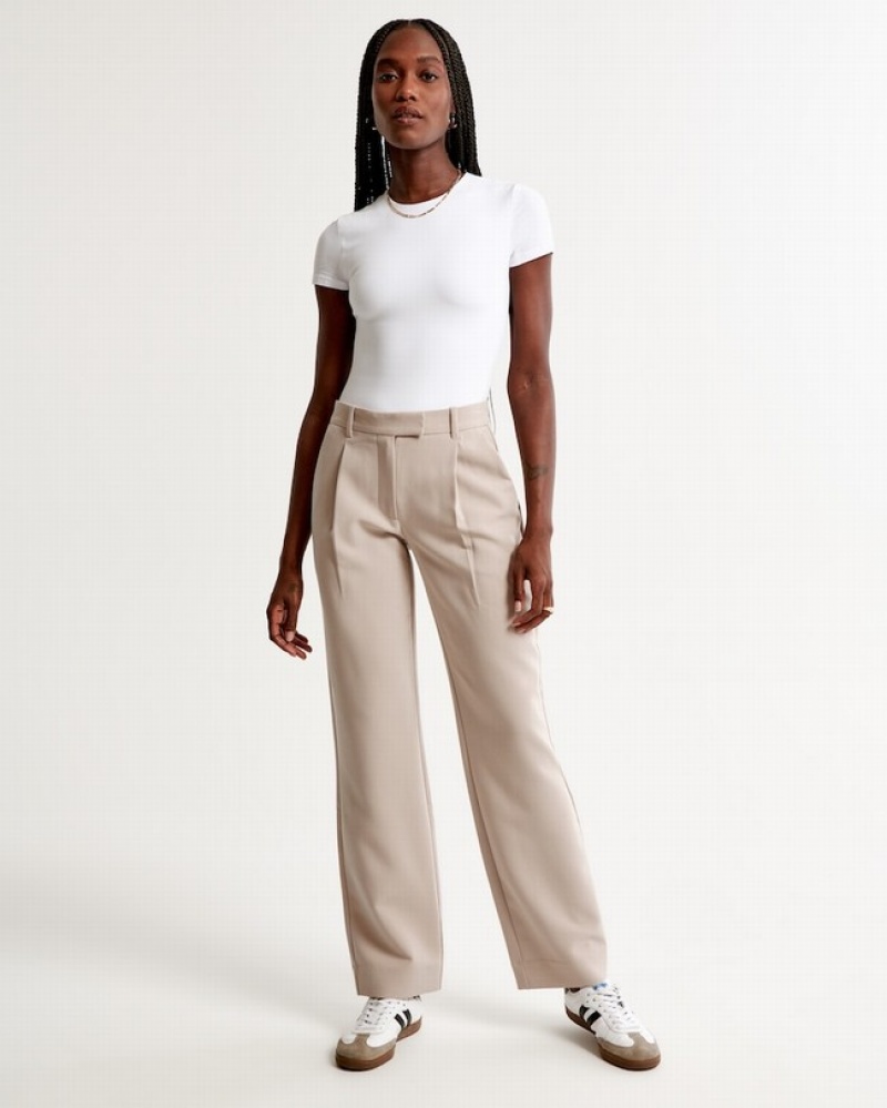 Abercrombie Mid Rise Tailored Relaxed Straight Byxor Dam LjusBruna  | 3572-CWZGO