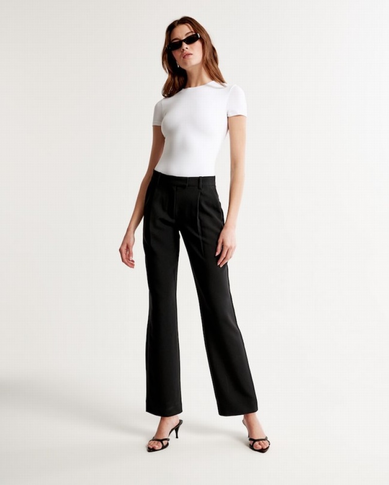 Abercrombie Mid Rise Tailored Relaxed Straight Byxor Dam Svarta  | 9542-BSKDY