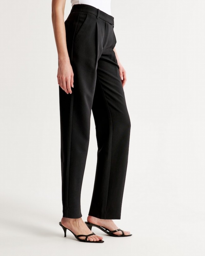 Abercrombie Mid Rise Tailored Relaxed Straight Byxor Dam Svarta  | 9542-BSKDY