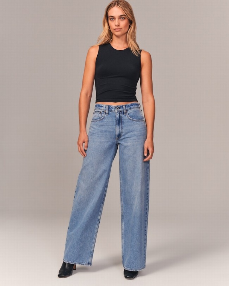 Abercrombie Mid Rise Ultra Wide Leg Jeans Dam Blå  | 3047-QWTHG