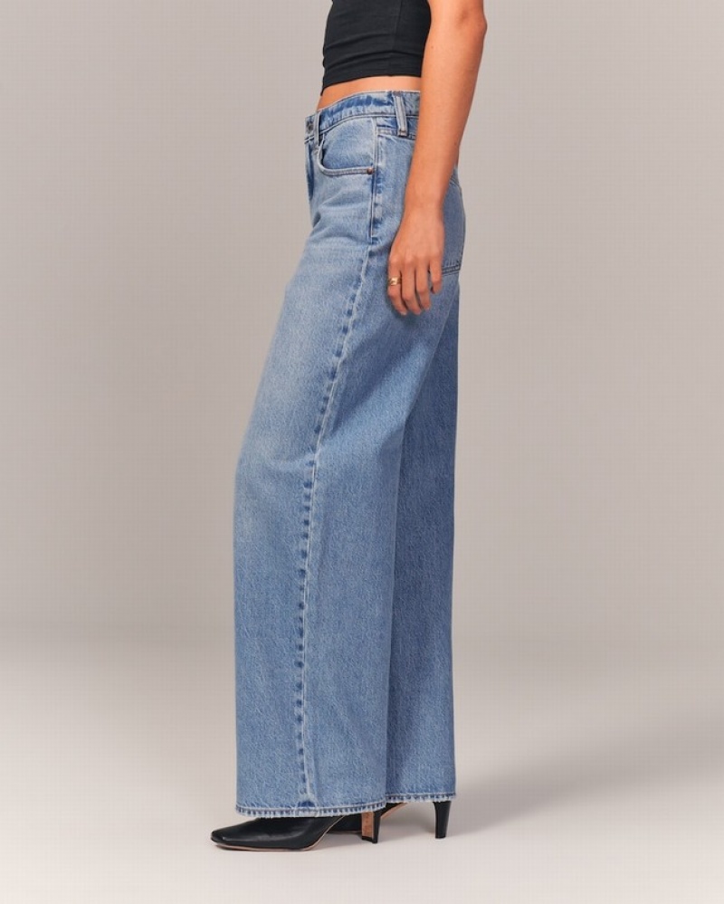 Abercrombie Mid Rise Ultra Wide Leg Jeans Dam Blå  | 3047-QWTHG