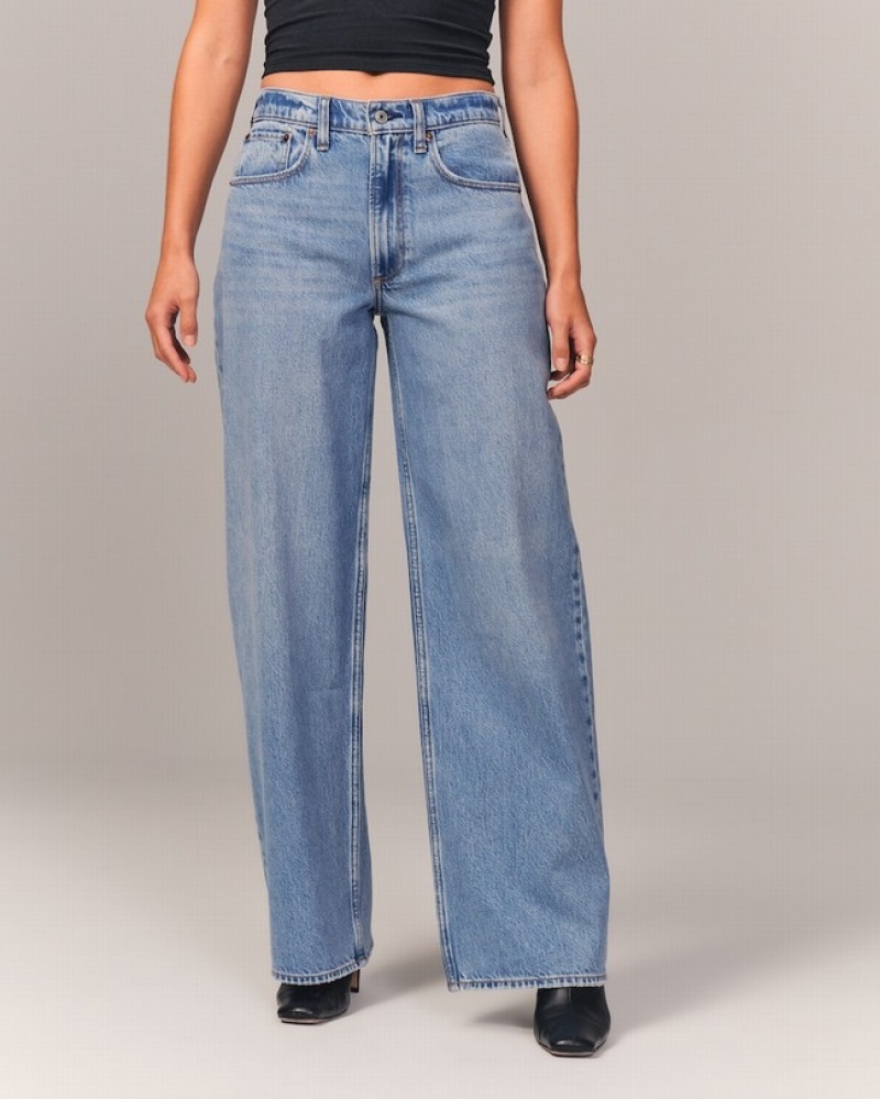 Abercrombie Mid Rise Ultra Wide Leg Jeans Dam Blå  | 3047-QWTHG