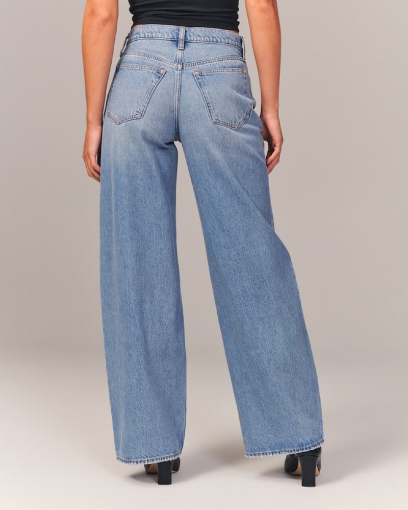 Abercrombie Mid Rise Ultra Wide Leg Jeans Dam Blå  | 3047-QWTHG