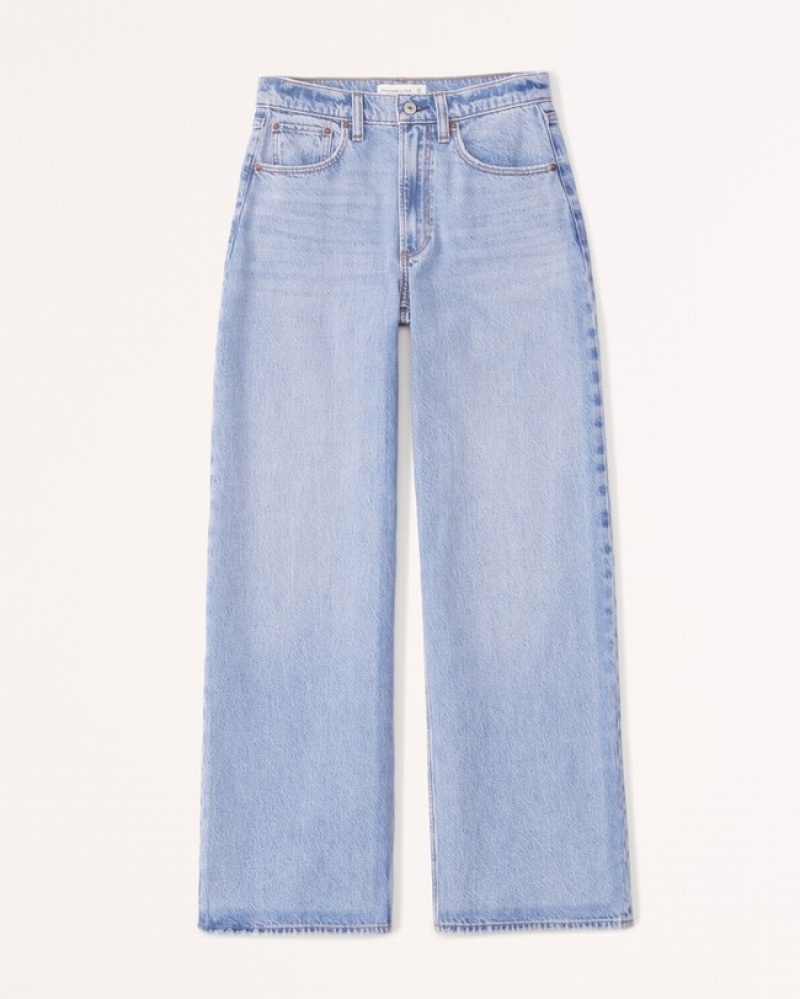 Abercrombie Mid Rise Ultra Wide Leg Jeans Dam Blå  | 3047-QWTHG