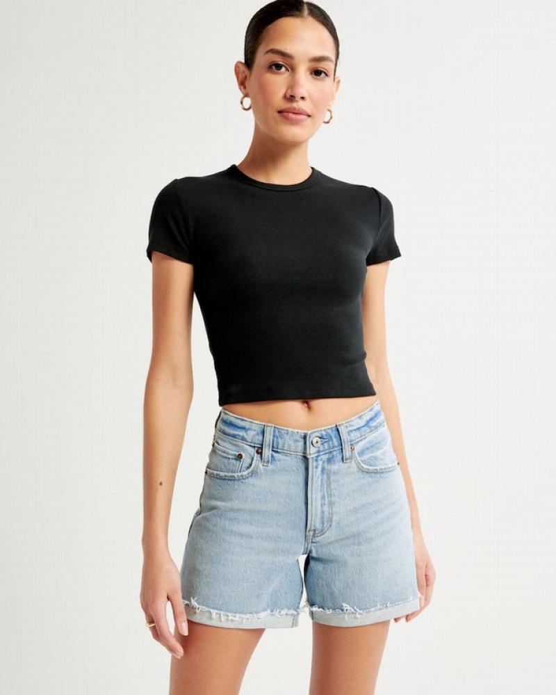 Abercrombie Mid Risegy Shorts Dam LjusBlå  | 4098-ZTMHQ