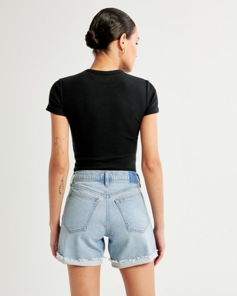 Abercrombie Mid Risegy Shorts Dam LjusBlå  | 4098-ZTMHQ