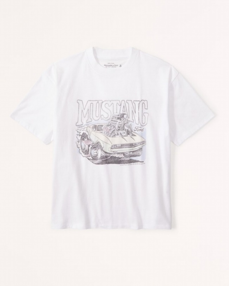 Abercrombie Mustang Graphic Easy T-shirt Dam Vita  | 1035-CJREZ