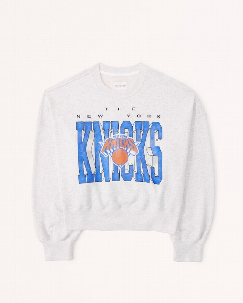 Abercrombie New York Knicks Graphic Sunday Crew Tröjor Dam Grå  | 0759-BMTNC