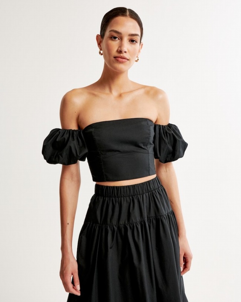 Abercrombie Off-the-shoulder Poplin Skjorta Dam Svarta  | 6790-TUEYC