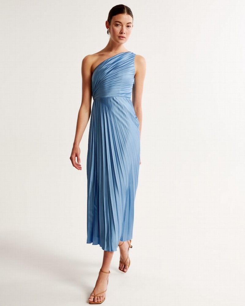 Abercrombie One-shoulder Pleated Maxi Klänning Dam LjusBlå  | 5714-HPZGB