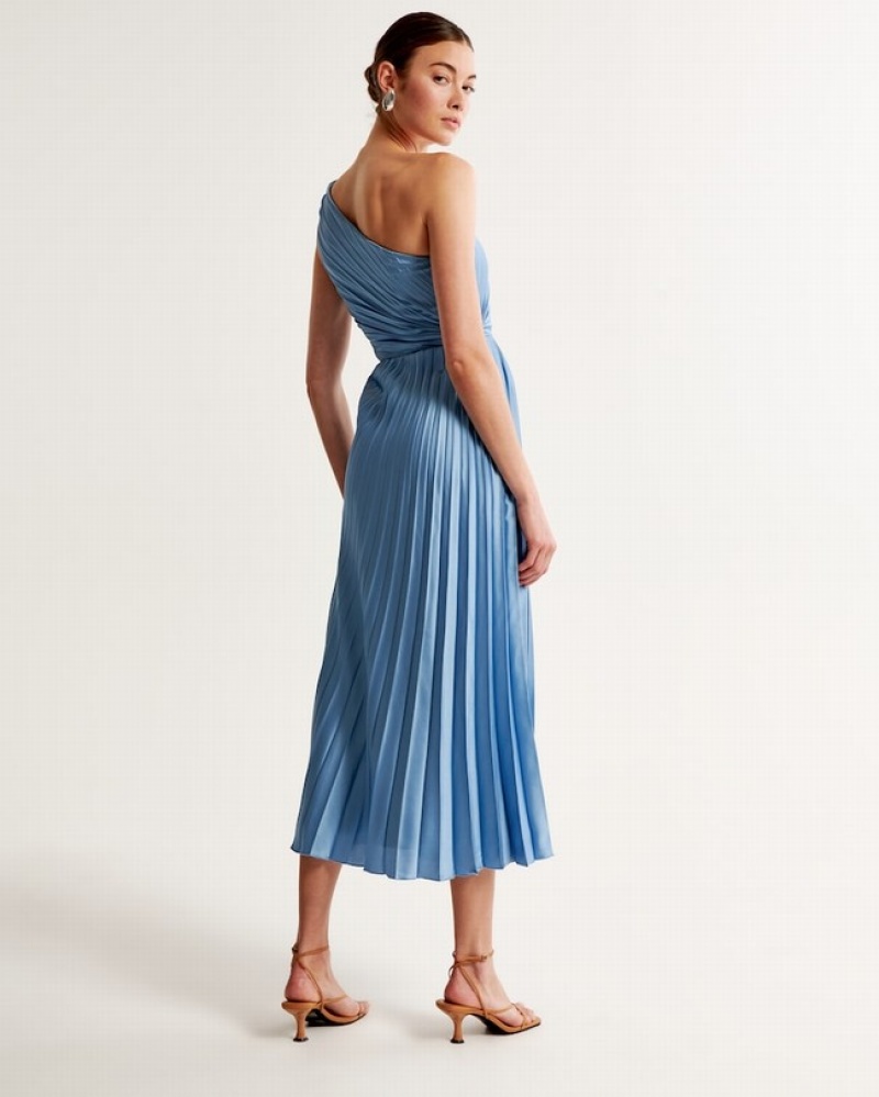 Abercrombie One-shoulder Pleated Maxi Klänning Dam LjusBlå  | 5714-HPZGB