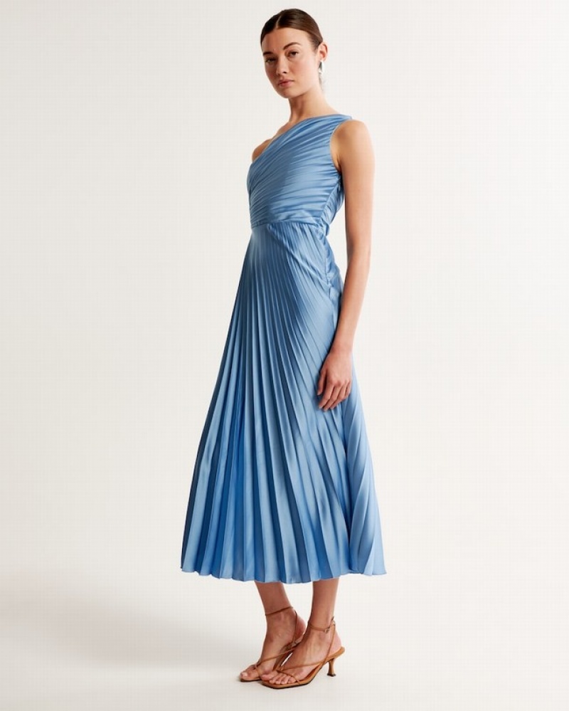 Abercrombie One-shoulder Pleated Maxi Klänning Dam LjusBlå  | 5714-HPZGB