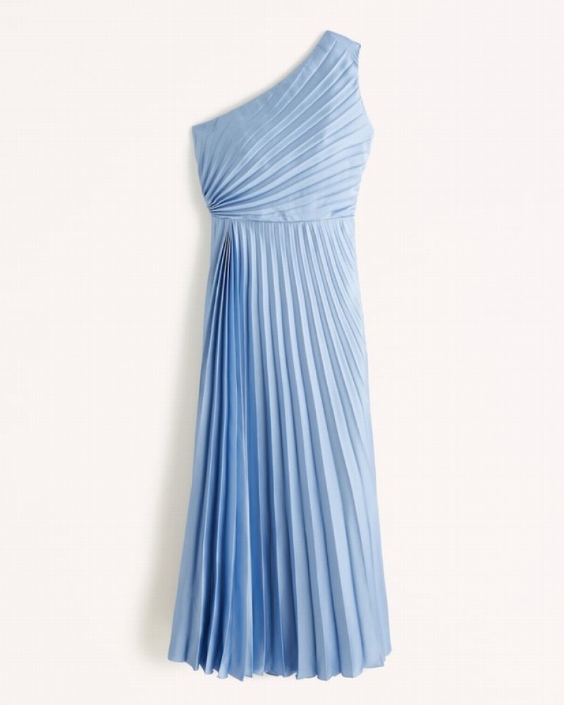 Abercrombie One-shoulder Pleated Maxi Klänning Dam LjusBlå  | 5714-HPZGB