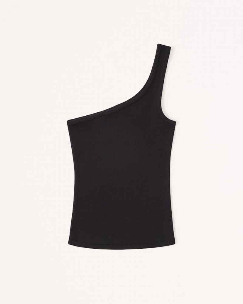 Abercrombie One-shoulder Ribbed Linnen Dam Svarta  | 1754-HMYCT