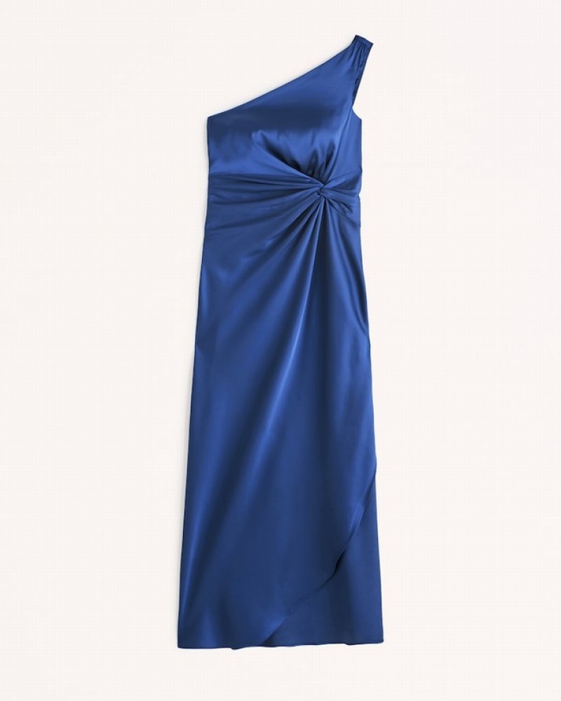 Abercrombie One-shoulder Satin Knotted Midi Klänning Dam Blå  | 2479-BFCTD