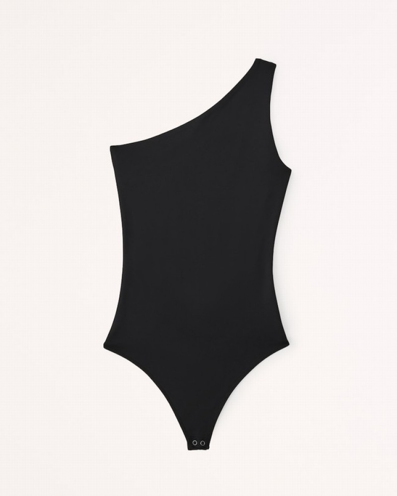 Abercrombie One-shoulder Seamless Fabric Bodysuit Dam Svarta  | 3980-FMNOT