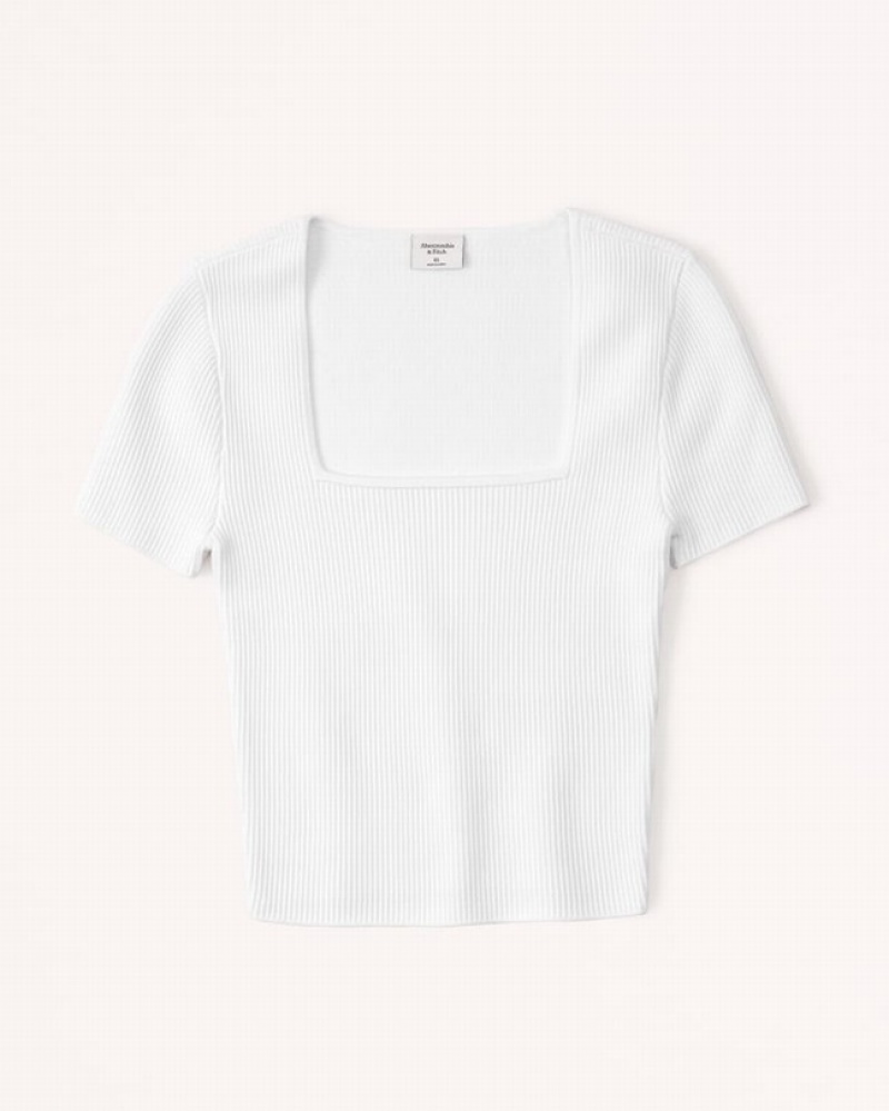 Abercrombie Ottoman Squareneck T-shirt Dam Vita  | 1693-IRDFU