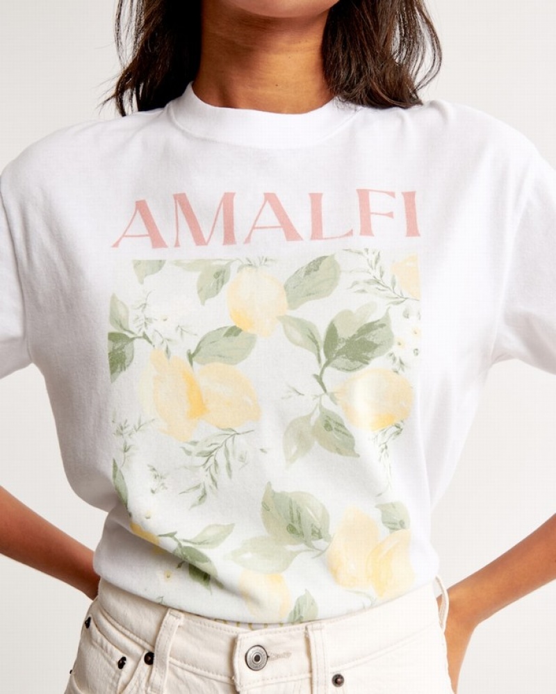 Abercrombie Oversized Boyfriend Amalfi Graphic T-shirt Dam Vita  | 4782-LYGRE