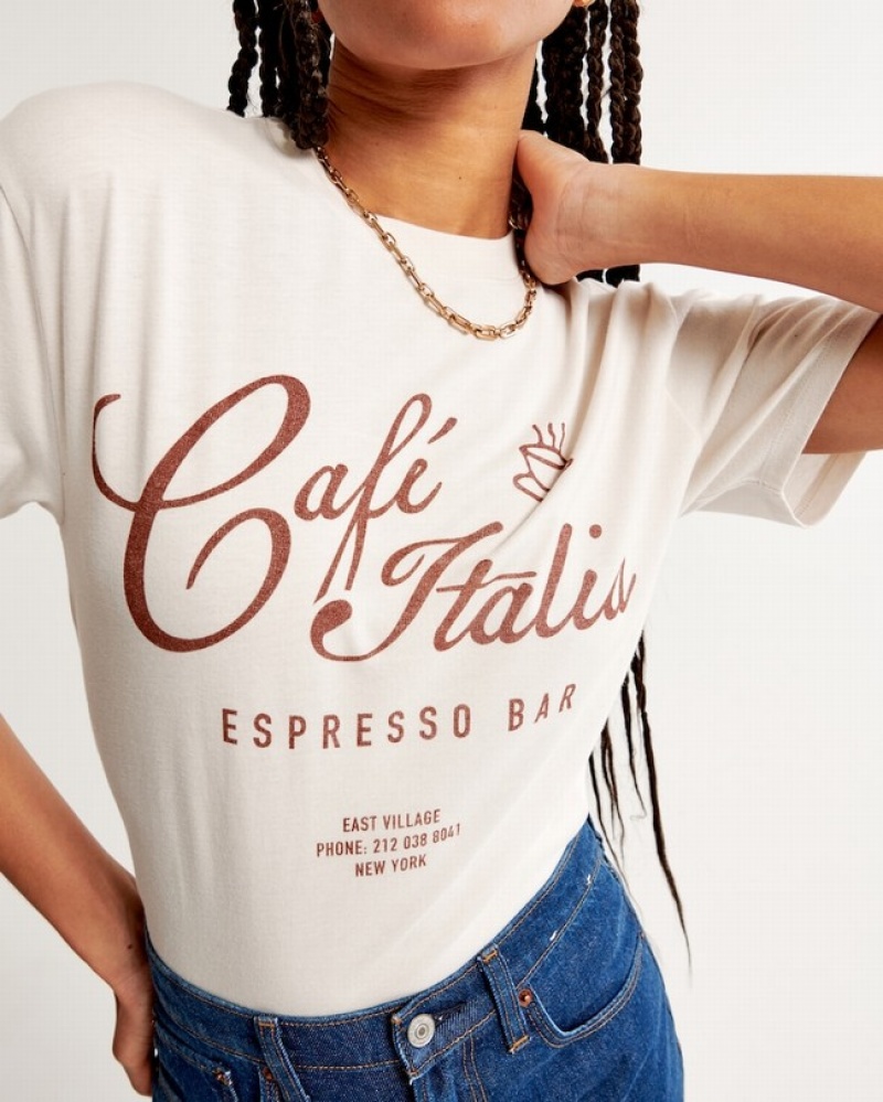 Abercrombie Oversized Boyfriend Cafe Graphic T-shirt Dam Grädde  | 7369-FDINW