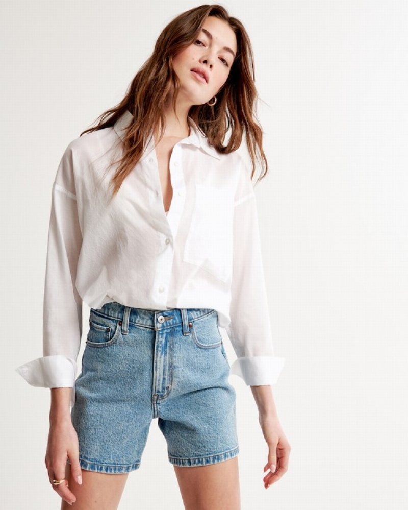 Abercrombie Oversized Sheer Cotton Skjorta Dam Vita  | 5021-AIVMT