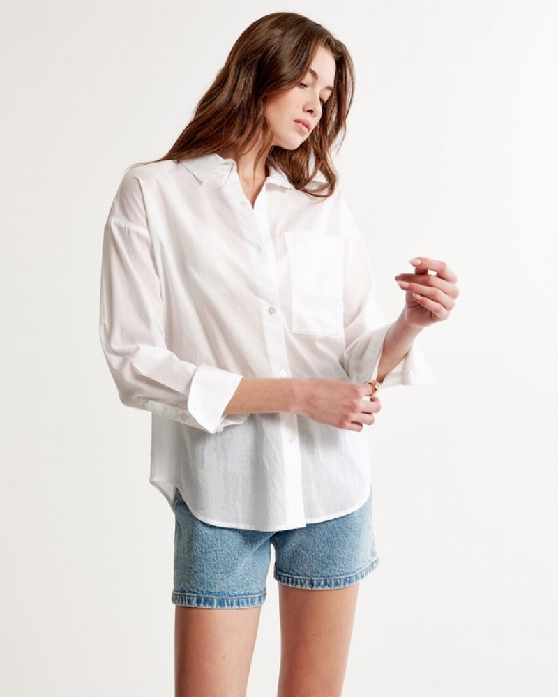 Abercrombie Oversized Sheer Cotton Skjorta Dam Vita  | 5021-AIVMT