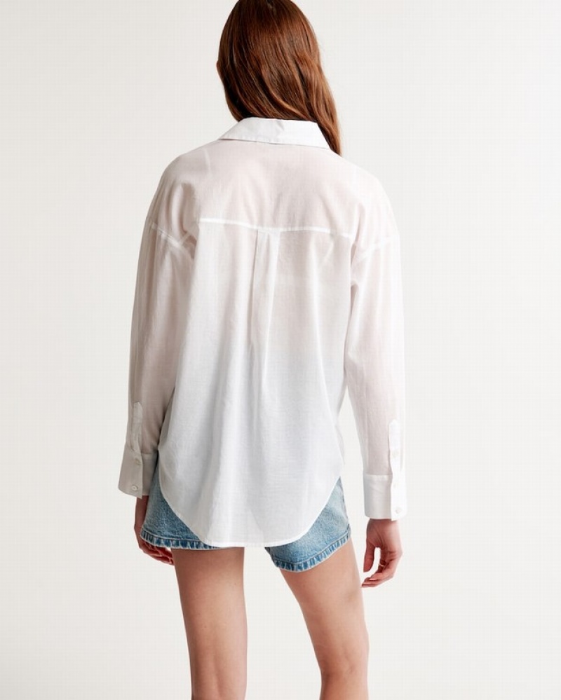 Abercrombie Oversized Sheer Cotton Skjorta Dam Vita  | 5021-AIVMT