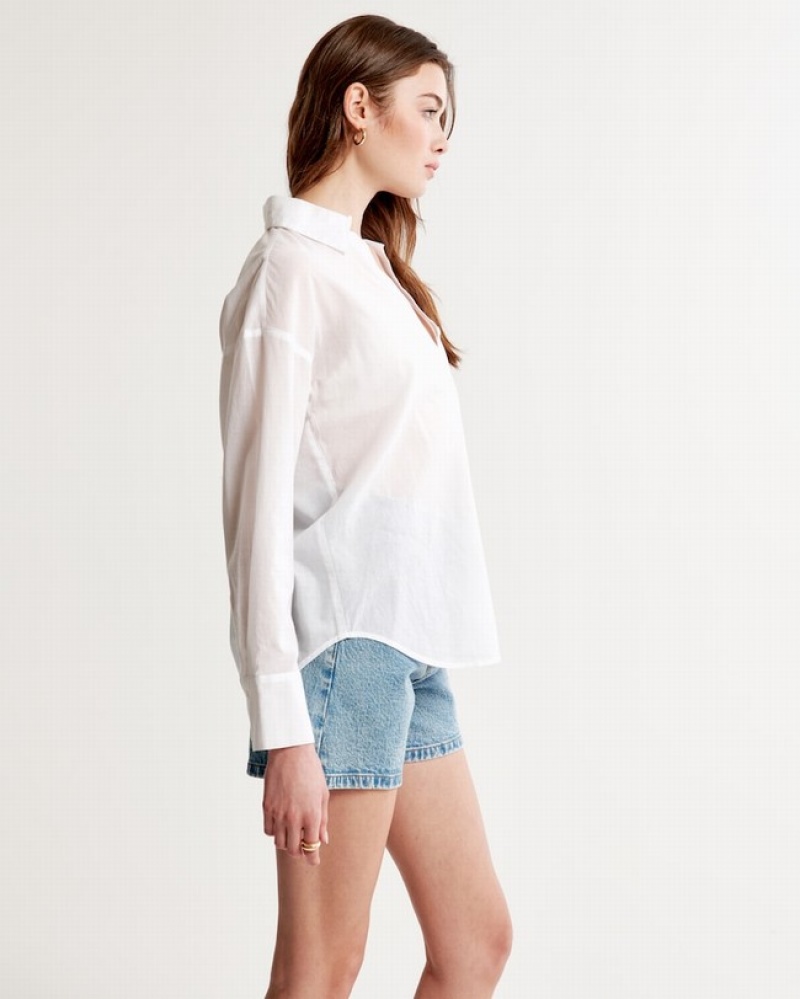 Abercrombie Oversized Sheer Cotton Skjorta Dam Vita  | 5021-AIVMT