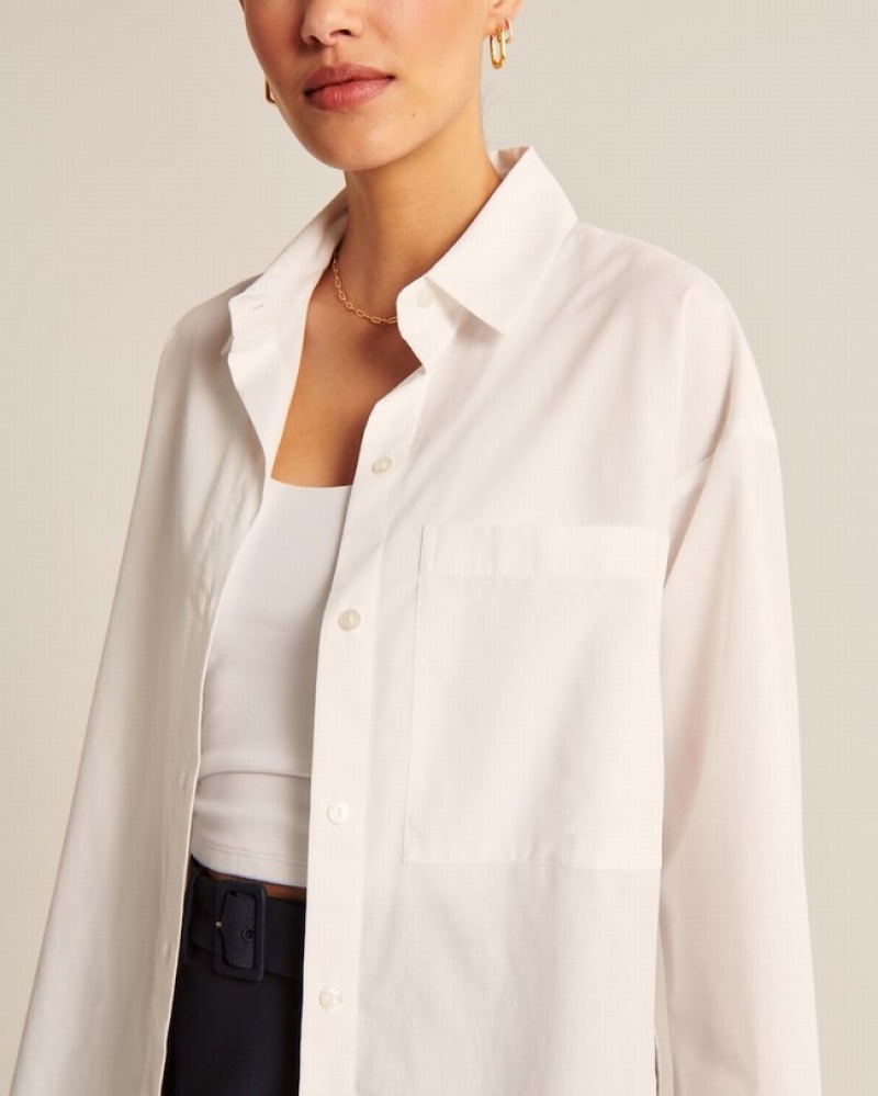 Abercrombie Oversized Straight Hem Poplin Button-up Skjorta Dam Vita  | 3621-VDJHY