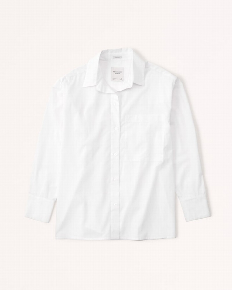 Abercrombie Oversized Straight Hem Poplin Button-up Skjorta Dam Vita  | 3621-VDJHY