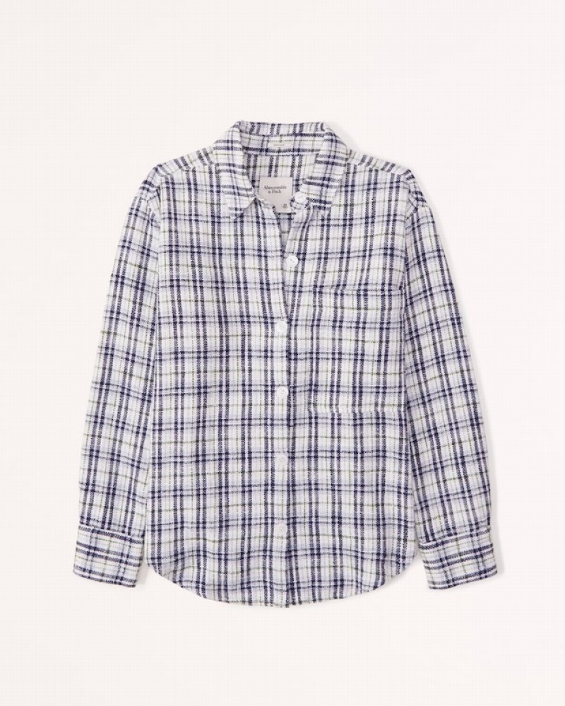 Abercrombie Oversized Tweed Skjorta Dam Blå  | 1605-WIMZR