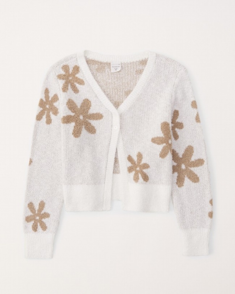 Abercrombie Pattern Plush Slim Kofta Tjej Vita Blommiga  | 6875-HOXCL