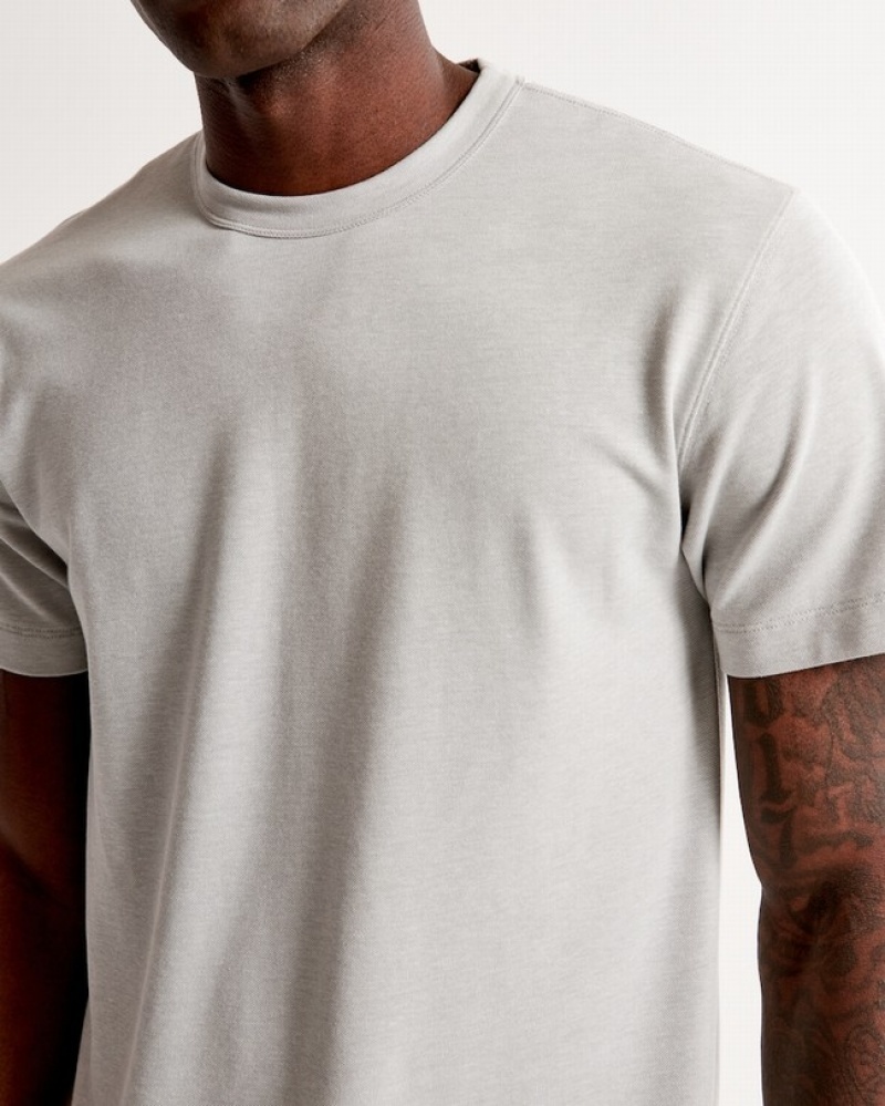 Abercrombie Pique Curved Hem T-shirt Herr LjusGrå  | 2130-CASME