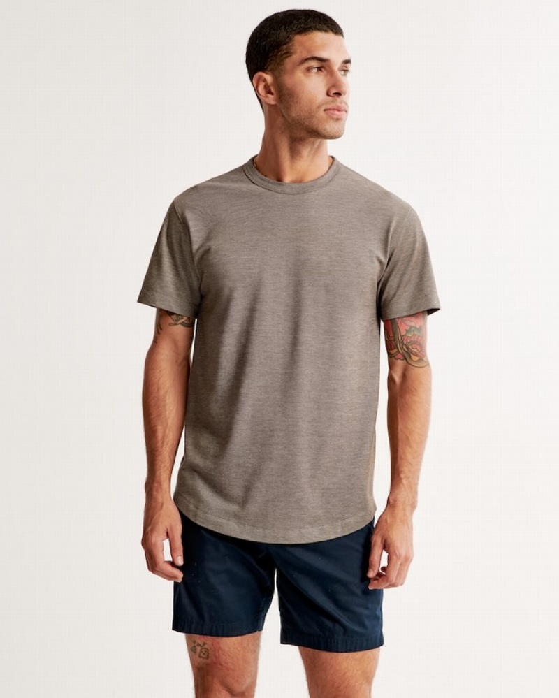 Abercrombie Pique Curved Hem T-shirt Herr LjusBruna  | 9574-OEWSY