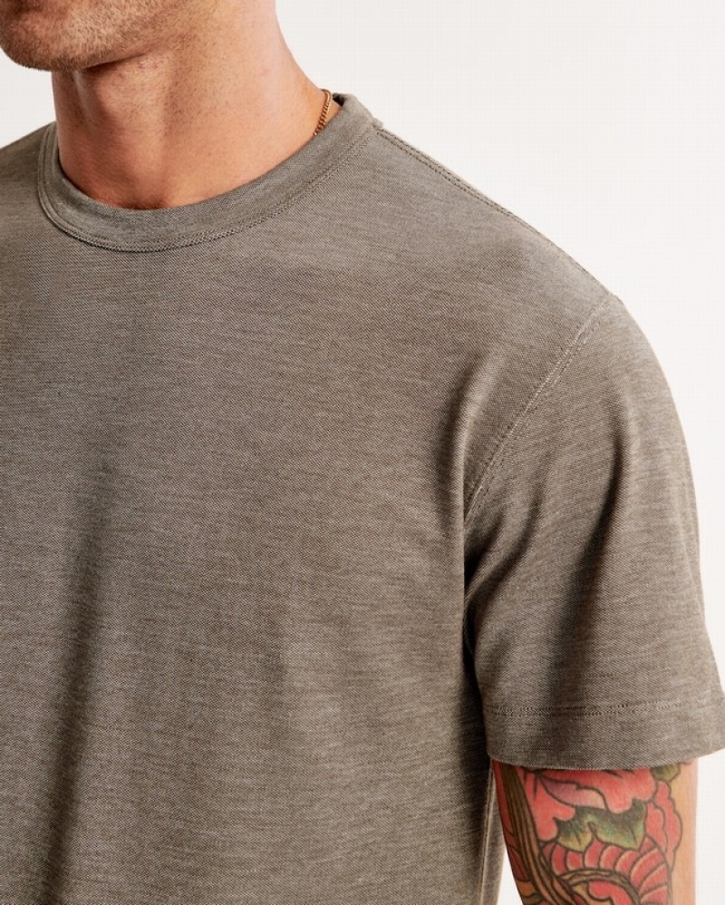 Abercrombie Pique Curved Hem T-shirt Herr LjusBruna  | 9574-OEWSY