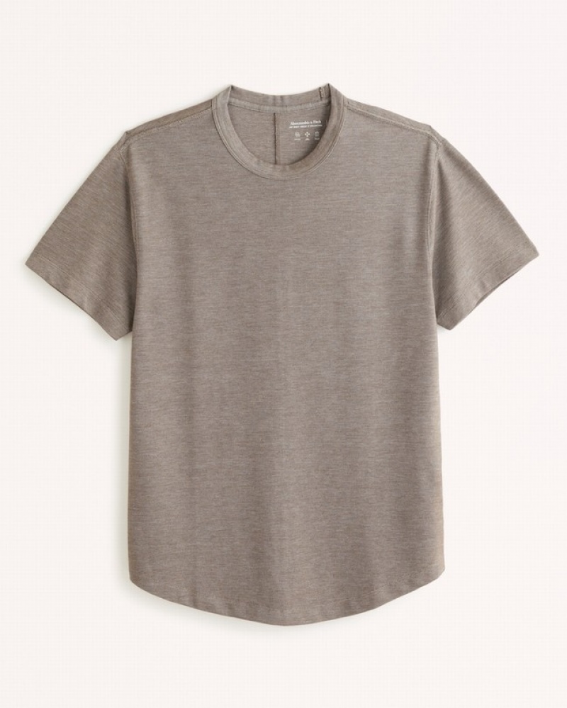 Abercrombie Pique Curved Hem T-shirt Herr LjusBruna  | 9574-OEWSY