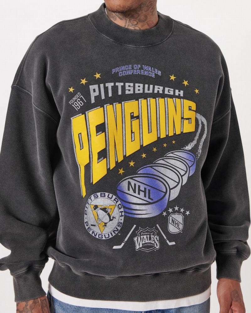 Abercrombie Pittsburgh Penguins Graphic Crew Tröjor Herr Svarta  | 0217-MWQYX