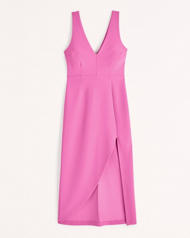 Abercrombie Plunge V-neck Midi Klänning Dam Rosa  | 8649-HRKTM