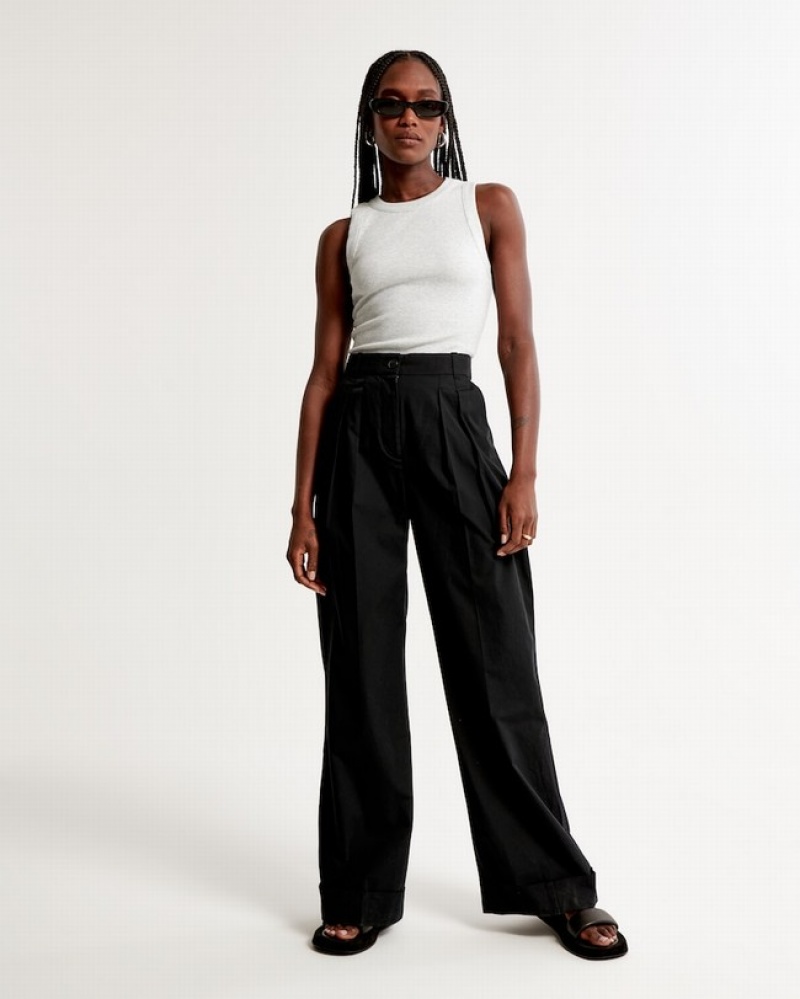 Abercrombie Poplin Tailored Ultra Wide-leg Byxor Dam Svarta  | 0847-TRJYM