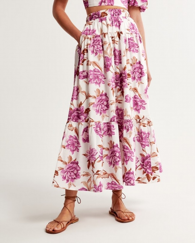 Abercrombie Poplin Tiered Maxi Kjolar Dam Lila  | 5831-MEPLC