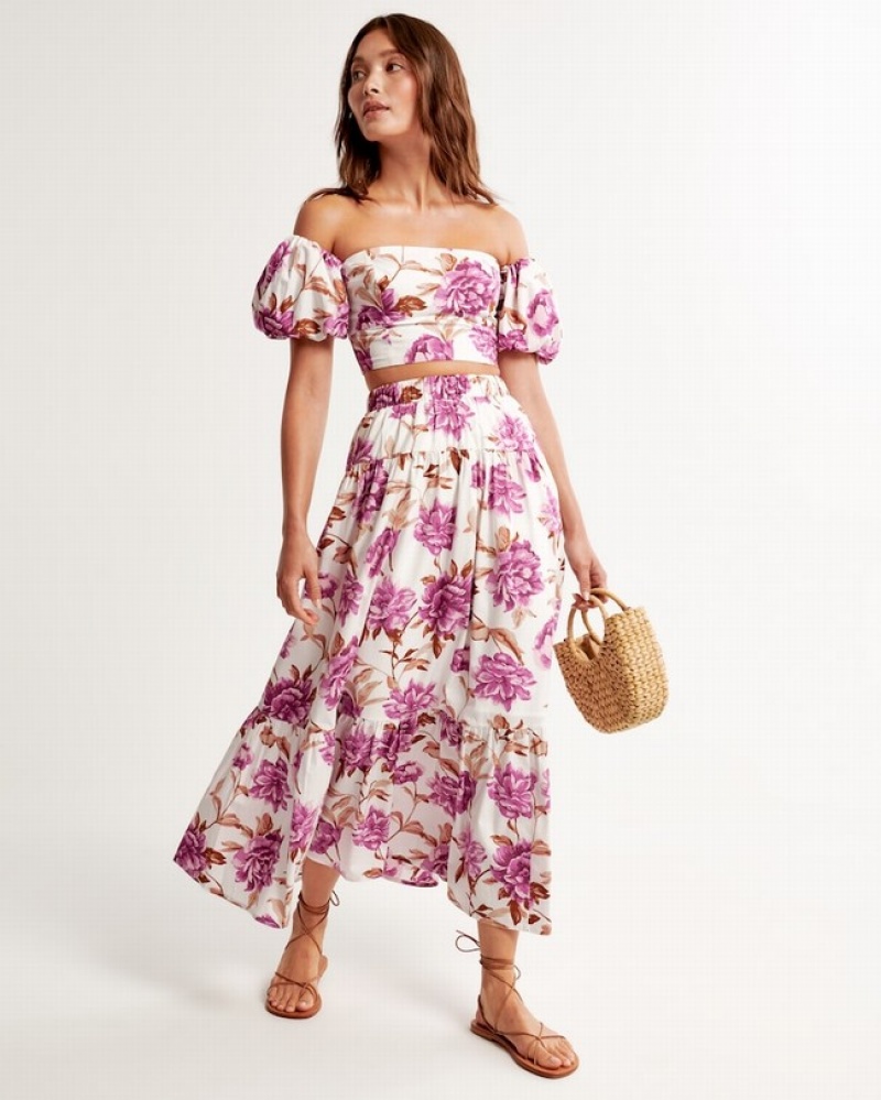 Abercrombie Poplin Tiered Maxi Kjolar Dam Lila  | 5831-MEPLC