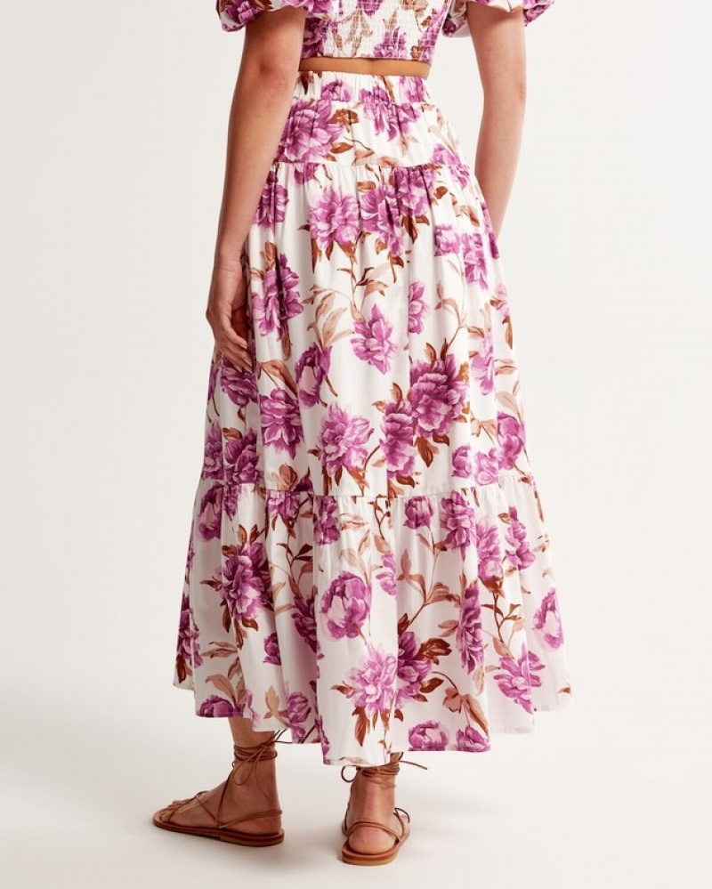 Abercrombie Poplin Tiered Maxi Kjolar Dam Lila  | 5831-MEPLC