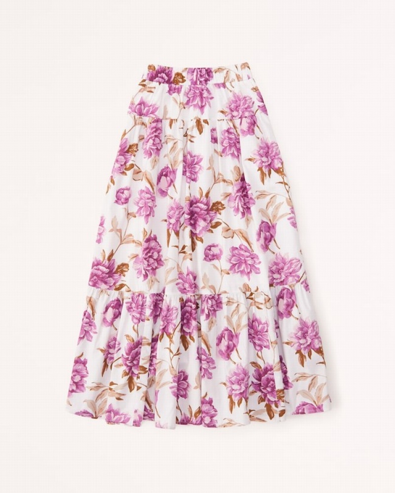 Abercrombie Poplin Tiered Maxi Kjolar Dam Lila  | 5831-MEPLC